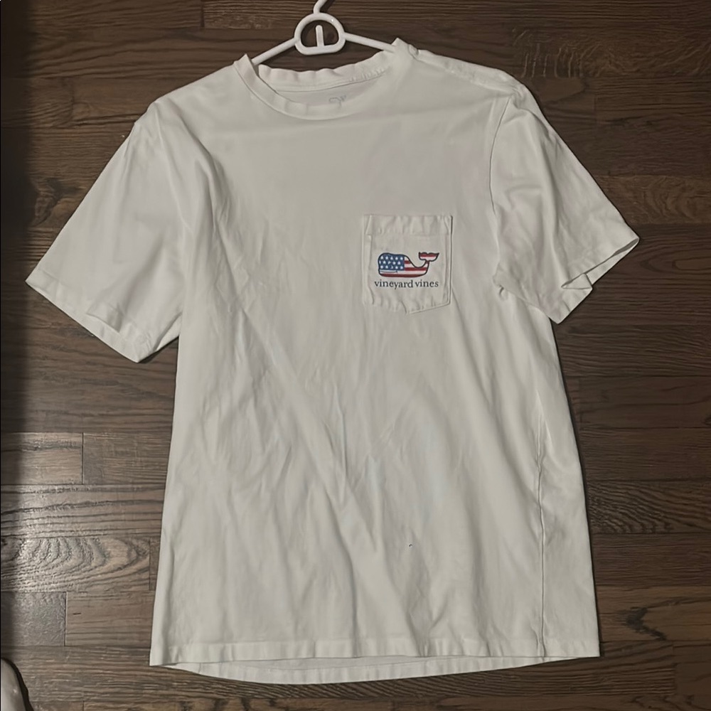 Vineyard Vines White Short Sleeve Tee with Flag Logo